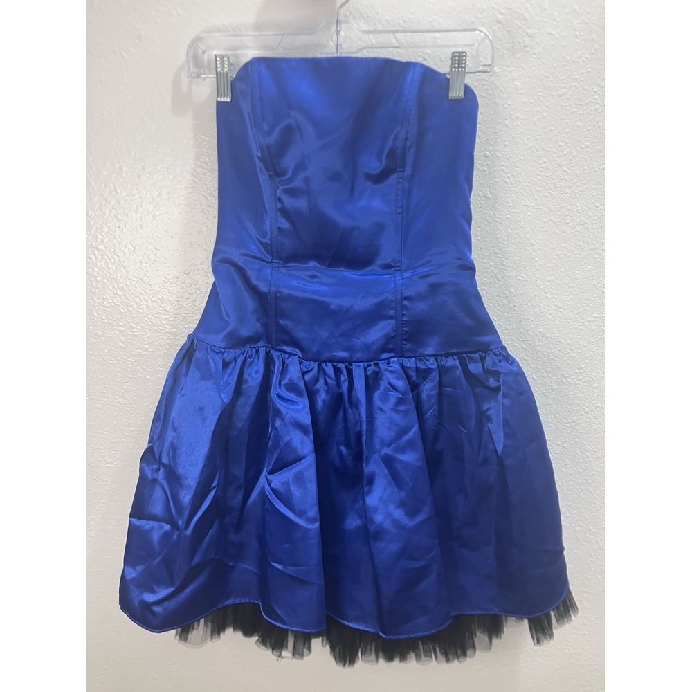 Y2K Masquerade Royal Blue Satin Party Prom Dance Dress Juniors 7/8 Mall Goth